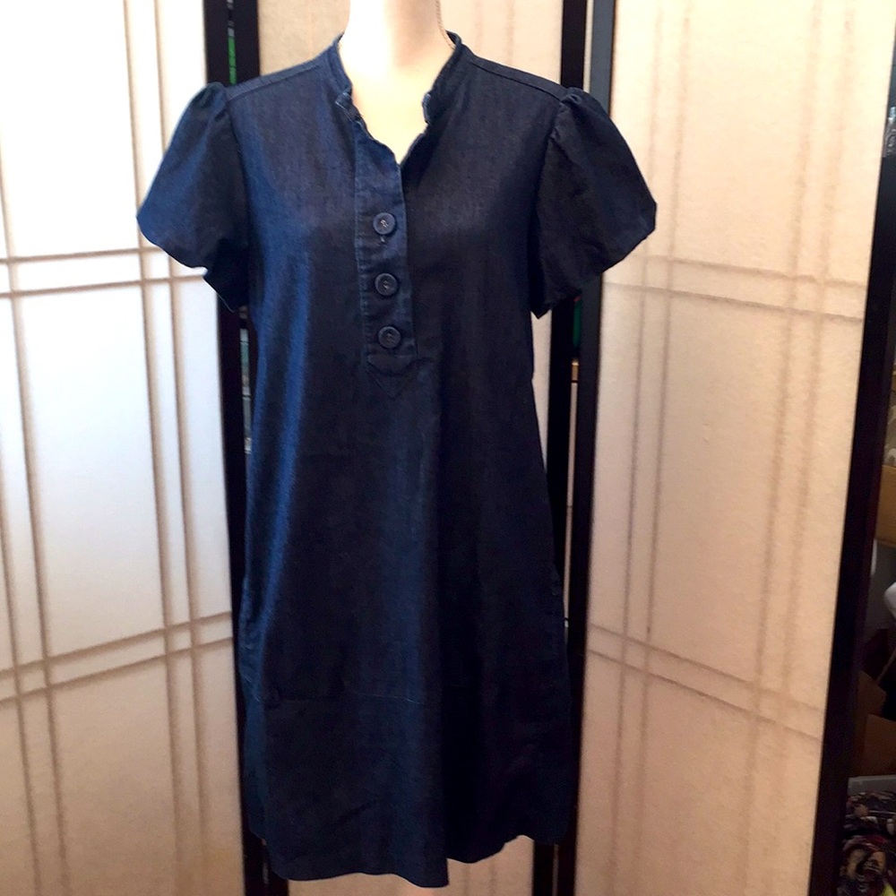 Sandro Sportswear Blue Denim Jean A Line Cap Sleeve Dress